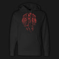 Black heavyweight hoodie featuring red killer clown graphic design