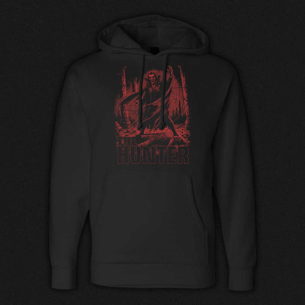 Black hoodie with vintage red vampire design